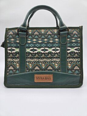 Myra Hunter Green Cream Double Handle Purse Bag *No Crossbody Strap